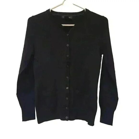 Banana Republic Women's Black Extra Fine Merino Wool/Nylon/Spandex Button Down C - Picture 2 of 11